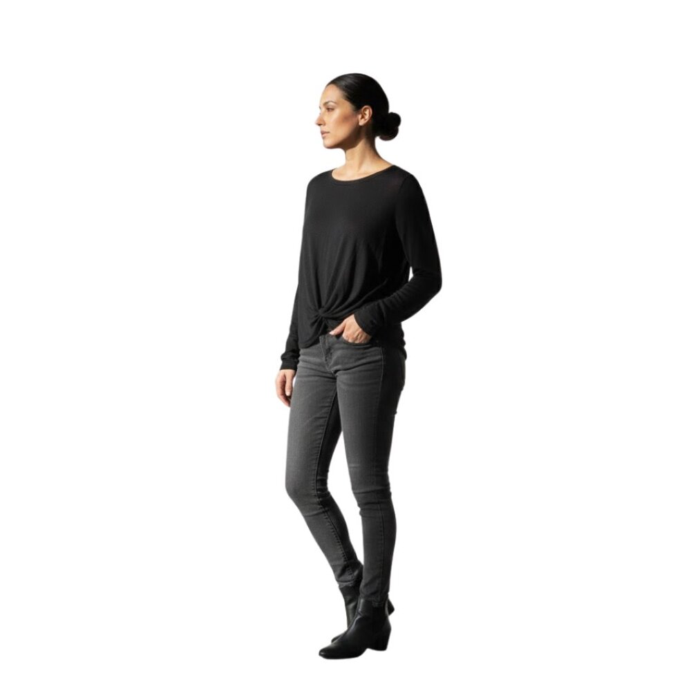 MPG Women’s Long Sleeve Top Black Stretch Twist Front Detail – Size XS